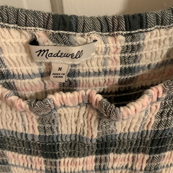 Madewell Lucie elbow-sleeve smocked mini dress in plaid - Picture 3 of 12